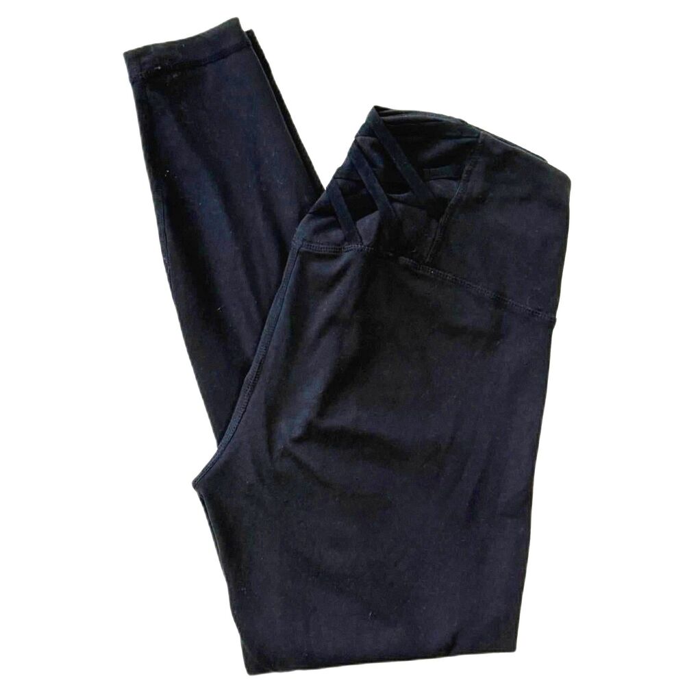 Yogalicious Lux Women's Black Criss Cross Waist 7/8 Leggings Size Small